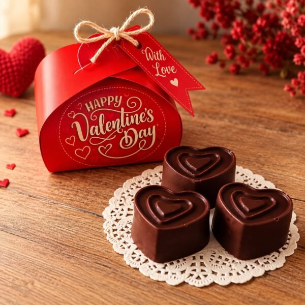 Cajita con bombones de café en forma de corazón