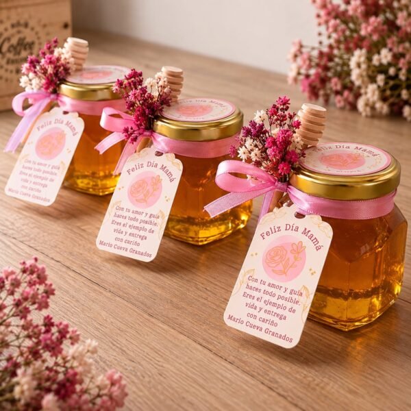 Jars de Miel con cucharita mielera y ramito