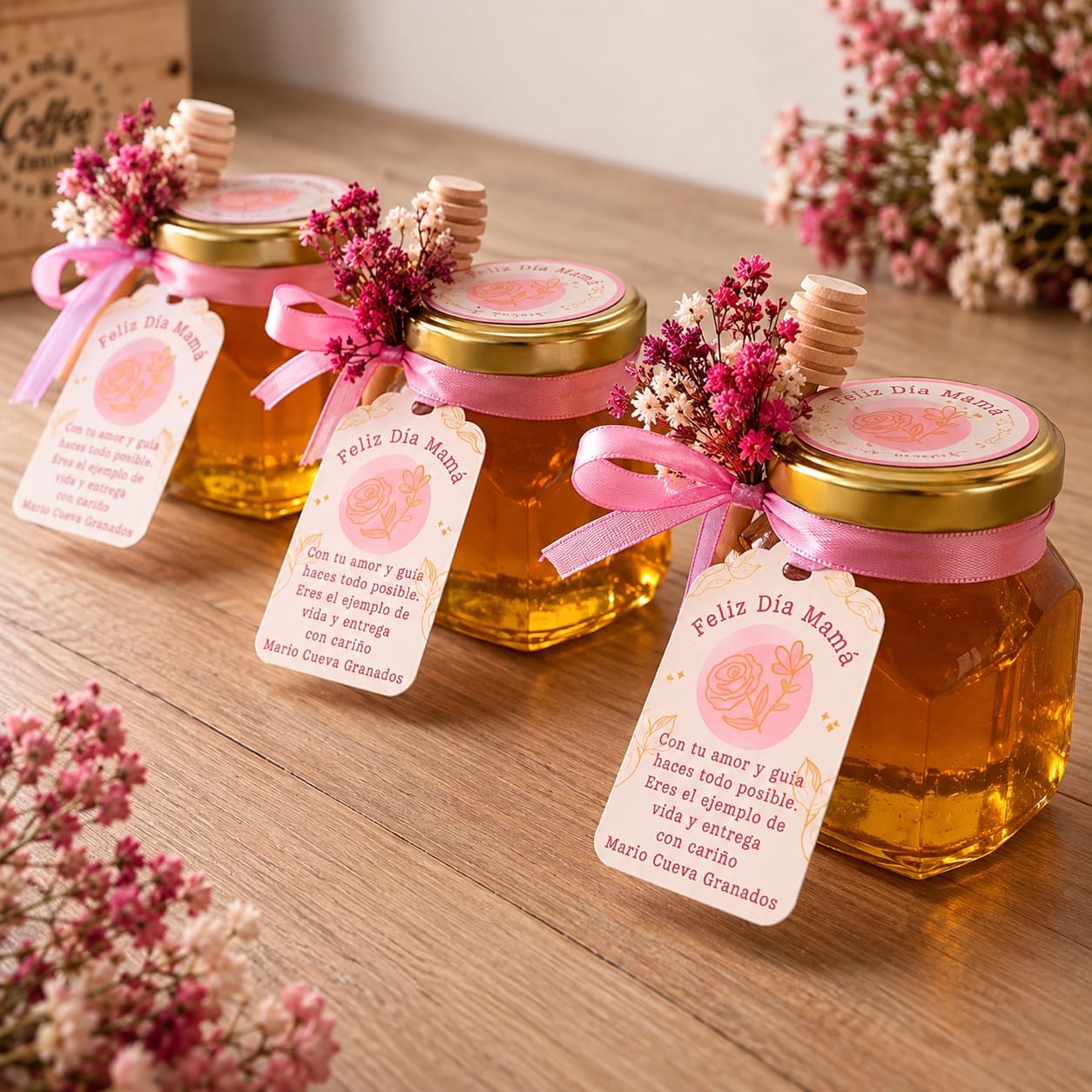 mieles mama Jars de Miel con cucharita mielera y ramito - Imagen 1